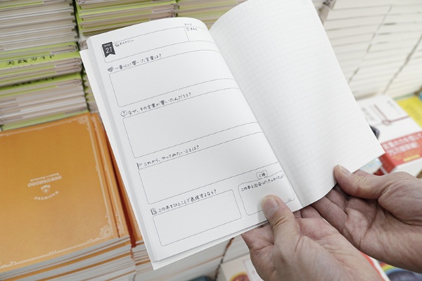 「一番響いた言葉は?」「なぜ、その言葉が響いたんだろう?」「これから、やってみたいことは?」などの問いについて書き込めるようになっている 「一番響いた言葉は?」「なぜ、その言葉が響いたんだろう?」「これから、やってみたいことは?」などの問いについて書き込めるようになっている