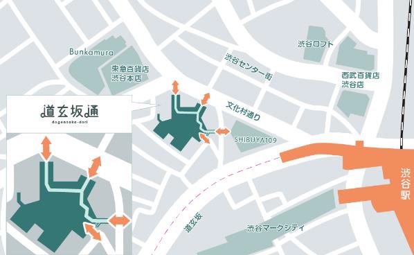 「道玄坂通」の敷地は非常に複雑だ。通り抜けできるように出入り口を複数設けた（出所：パン・パシフィック・インターナショナルホールディングス）