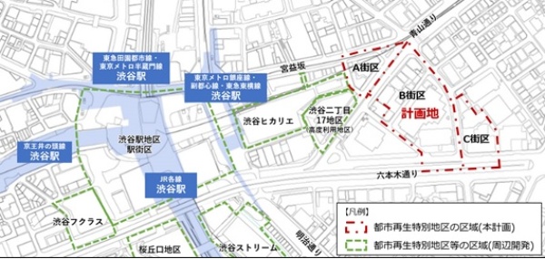 Shibuya REGENERATION Projectの計画地(出所:渋谷二丁目西地区市街地再開発組合、東京建物、都市再生機構)