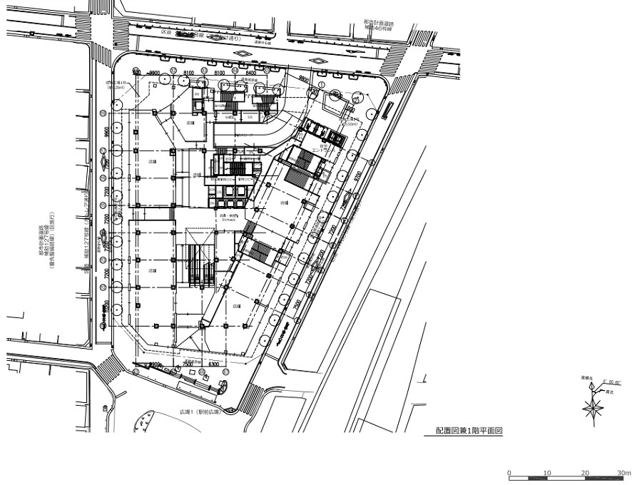 施設の地上1階平面図(出所:自由が丘一丁目29番地区市街地再開発組合)