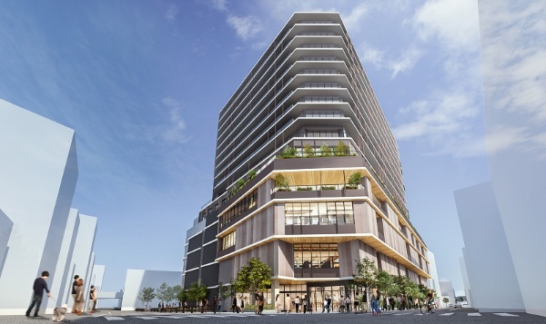 施設の北側外観イメージ(出所:自由が丘一丁目29番地区市街地再開発組合、ヒューリック、鹿島)