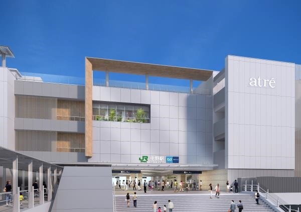 南側から見た新駅舎と駅ビル。駅ビルにはJR東日本グループの商業施設「atre(アトレ)」ができる(出所:JR東日本)