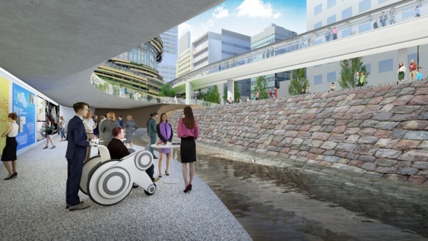 「TAKANAWA GATEWAY CITY」内に設ける公園の地下から「高輪築堤跡」を眺めるイメージ(出所:JR東日本)