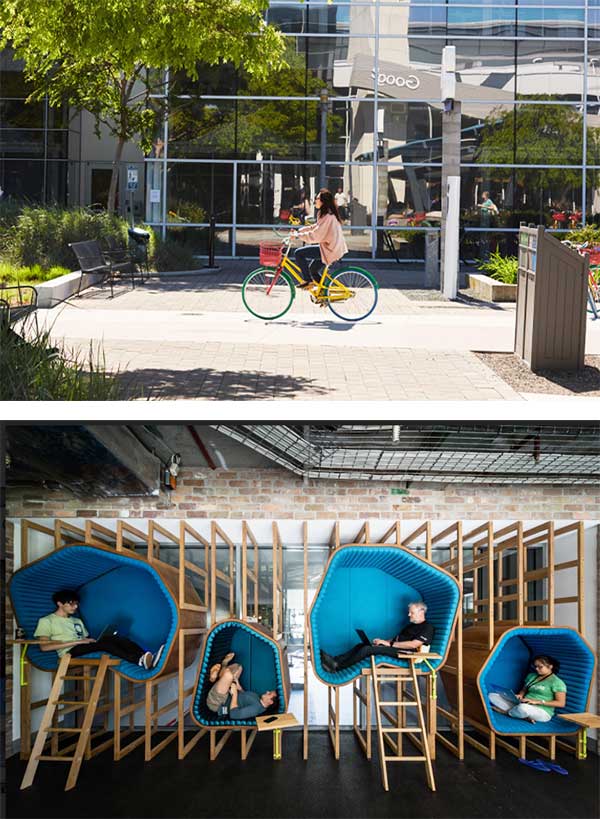 米カリフォルニア州マウンテンビューに所在するグーグル本社「Googleplex Campus」（上）と豪シドニーのオフィス（下）。採用基準は極めて高い（写真＝Google「Press Corner」）