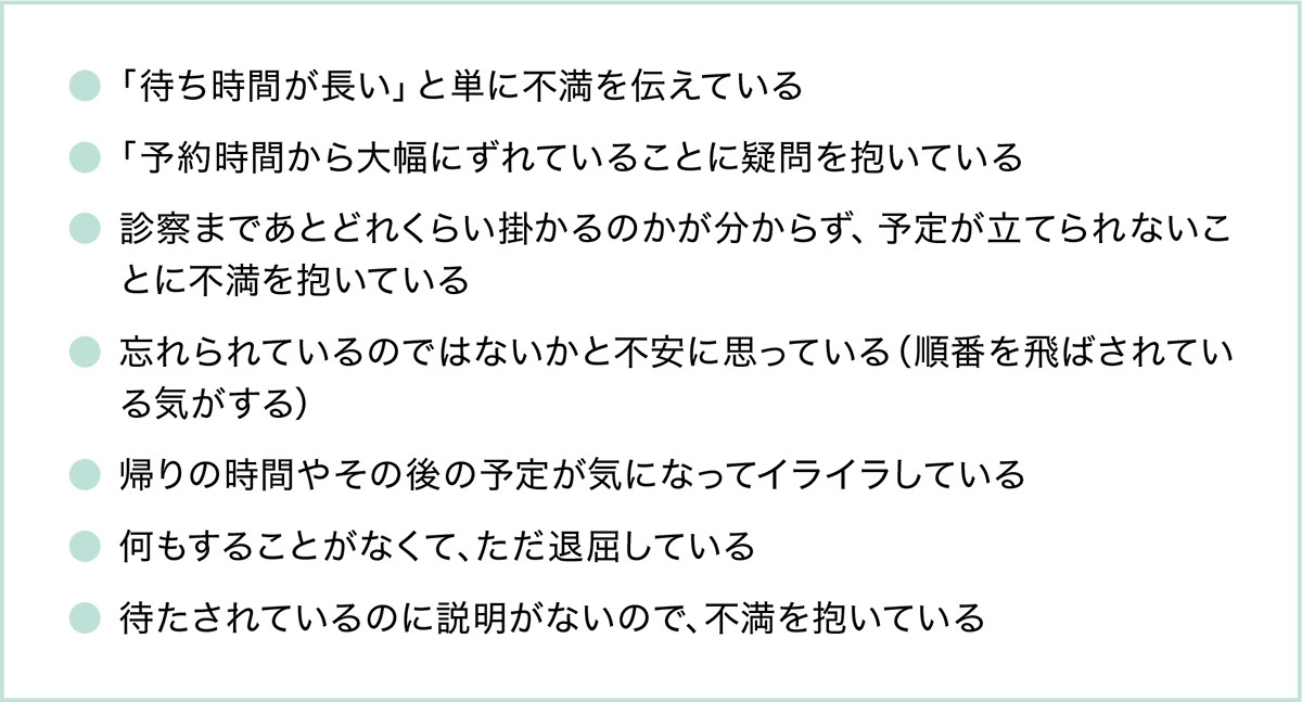 待ち時間に対する不満のバリエーション