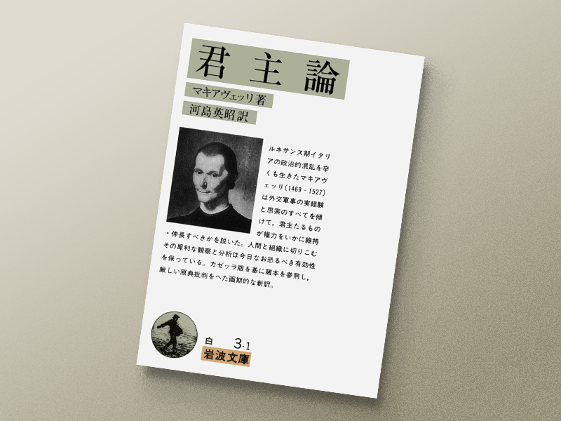 『君主論』 マキアヴェッリ著、河島英昭訳、岩波文庫/画像クリックでAmazonページへ
