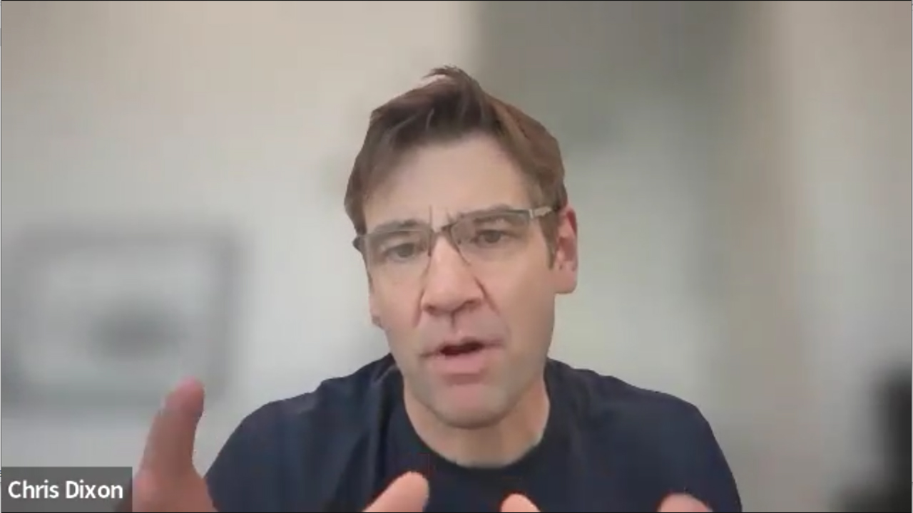 Webインタビューに応じるクリス・ディクソン氏。ブロックチェーンの重要性を説く