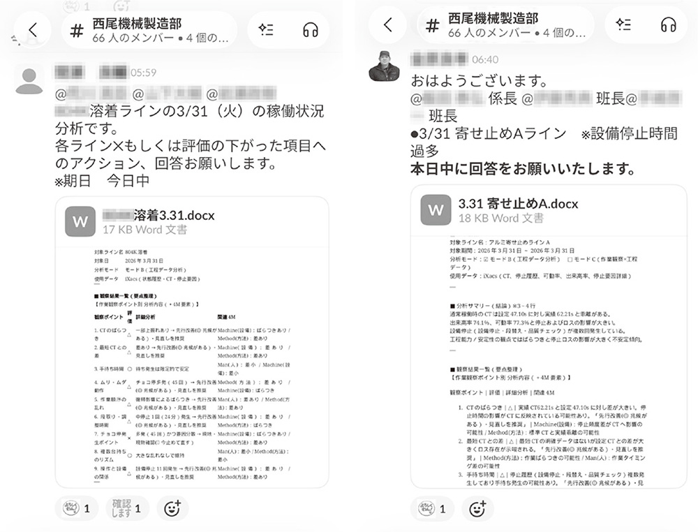 AI虎之介のレポートを基に課長から現場へ対応の指示が飛ぶ
