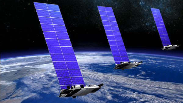 太陽電池パネルを開いたスターリンク衛星のイメージ。パネルを折りたたむと底部に見える大きなお盆状になる（写真：Dayan／stock.adobe.com）