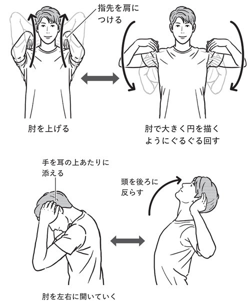 首・肩のこりをほぐす動的ストレッチ