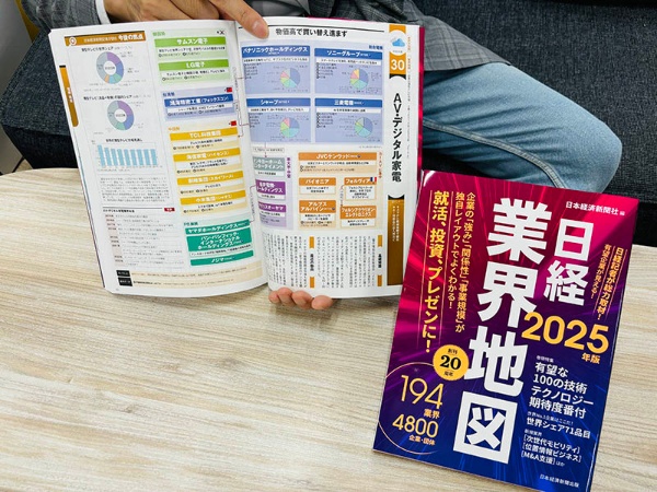 『日経業界地図 2025年版』(日本経済新聞社編)。例えば「パナソニック」のつながりも競合も、立体的に捉えることができます