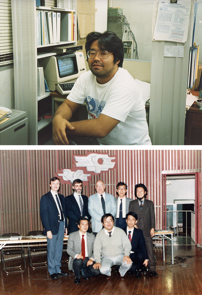 昭和60年（1985）ごろ、インターネット黎明（れいめい）期の村井氏と仲間たち。村井氏いわく「伝説的なコンピュータマニアはなぜか自分と同じ昭和30年（1955）生まれが多い」（写真提供：村井氏）