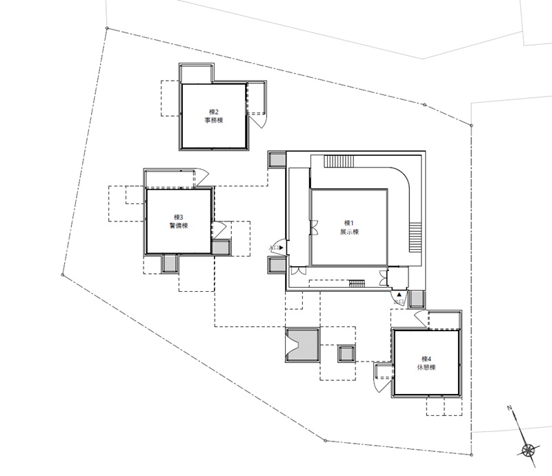 パビリオンの平面図。立方体の建物を分棟配置する（出所：NOIZ）